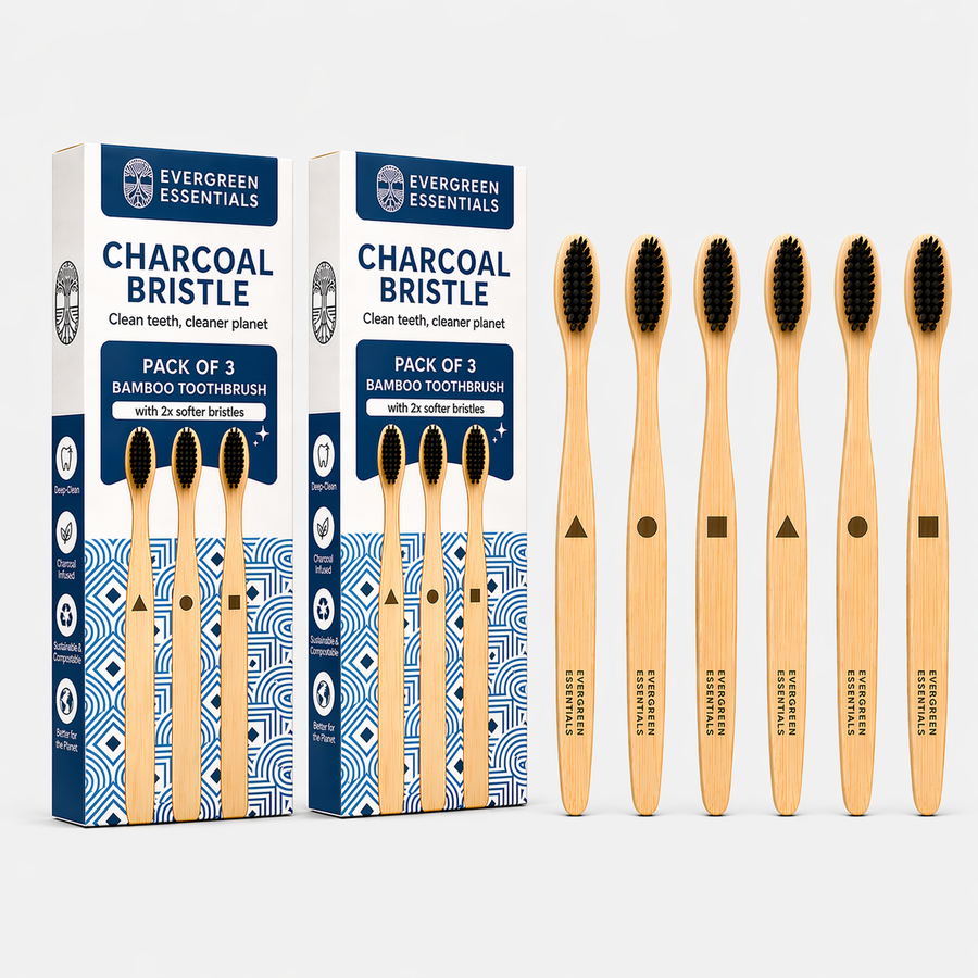 Bamboo Toothbrush, Extra Soft, Pack of 6 | Charcoal Activated Bristles