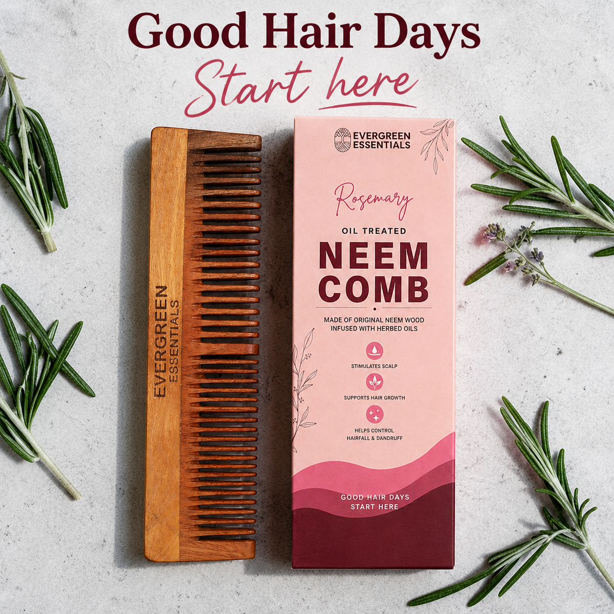 Dual Bristle – Lilly Neem Comb (Rosemary Oil treated)