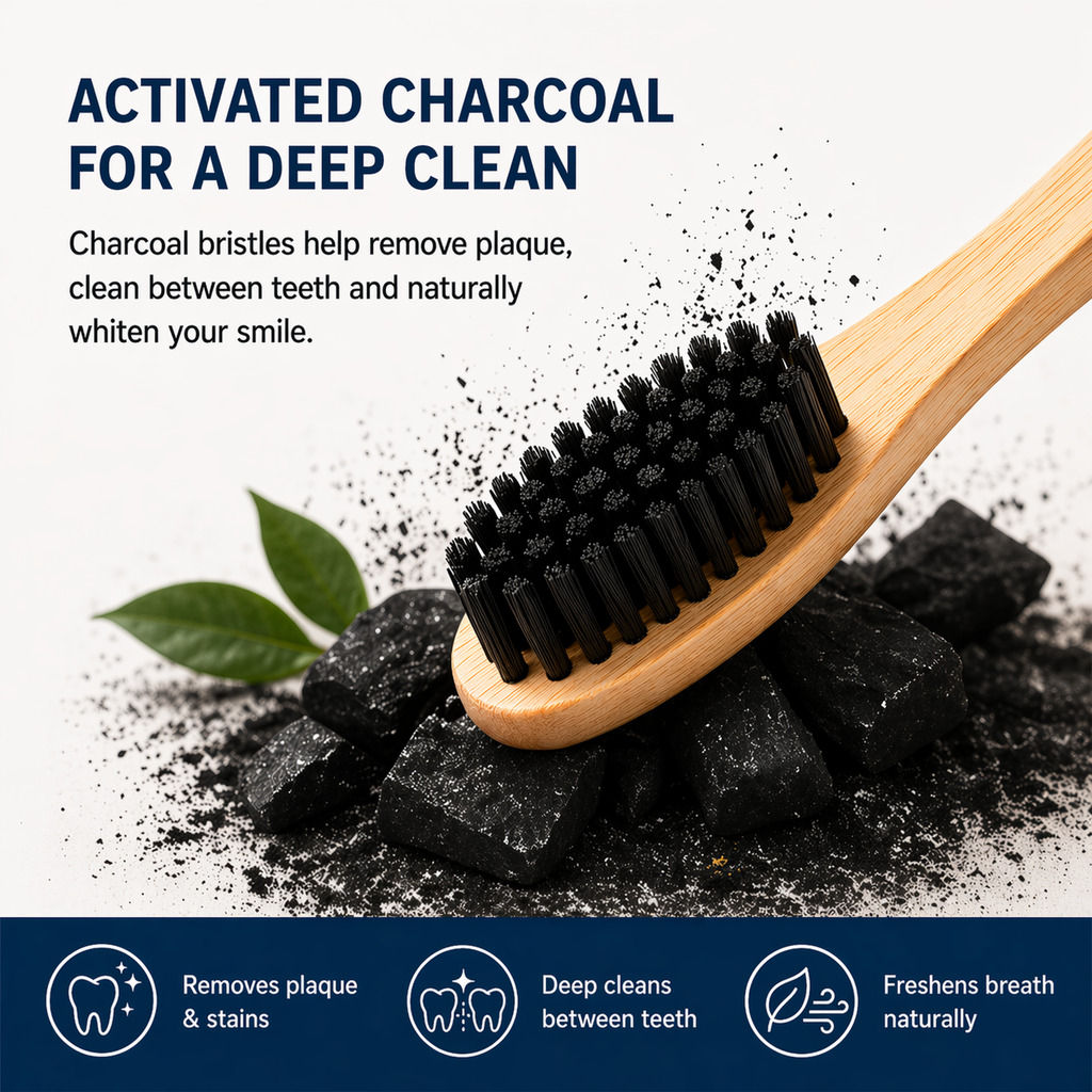 Bamboo Toothbrush, Extra Soft, Pack of 6 | Charcoal Activated Bristles