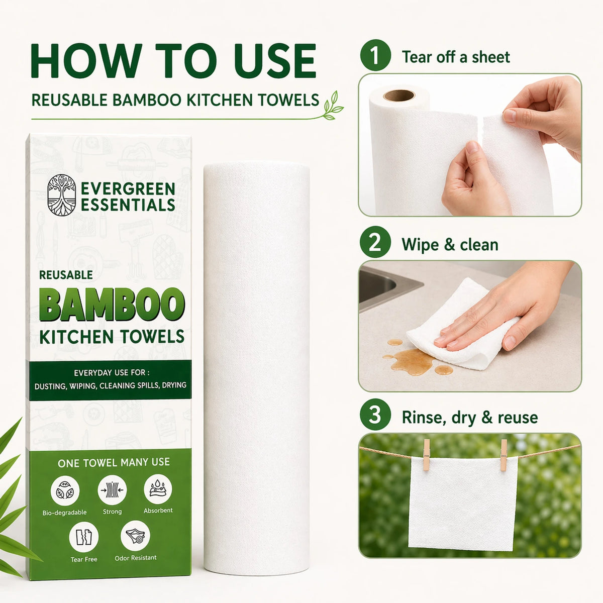 Reusable Bamboo Kitchen Towel – 20 Sheets