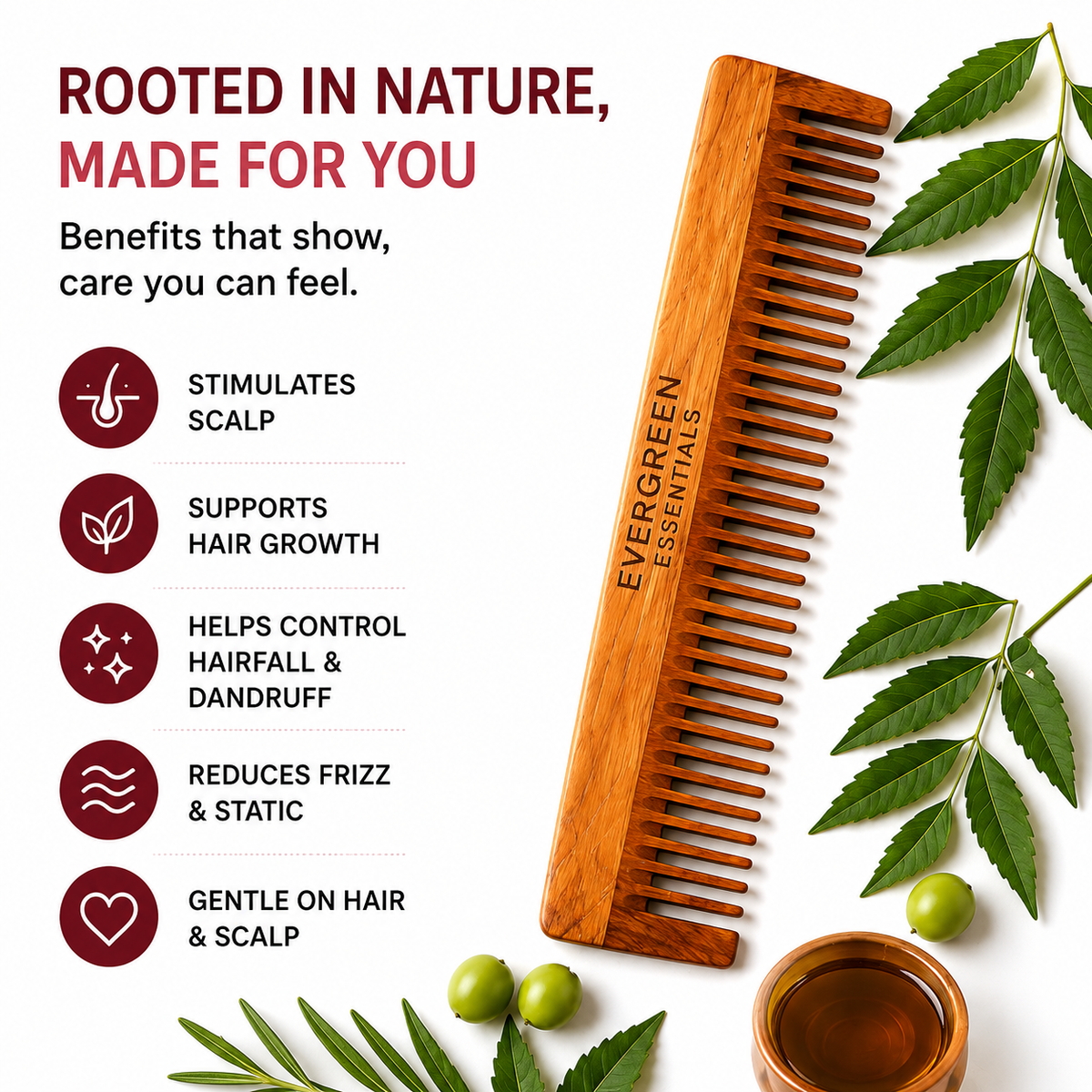 Dual Bristle – Lilly Neem Comb (Rosemary Oil treated)