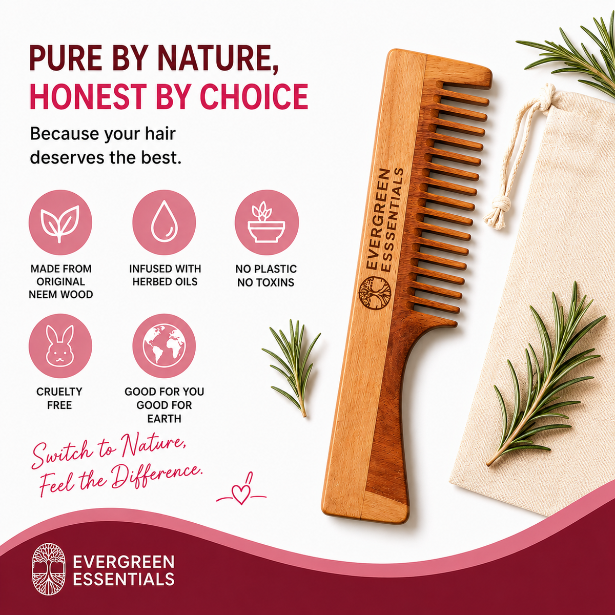 Handle - Neem Comb (Rosemary Oil treated)