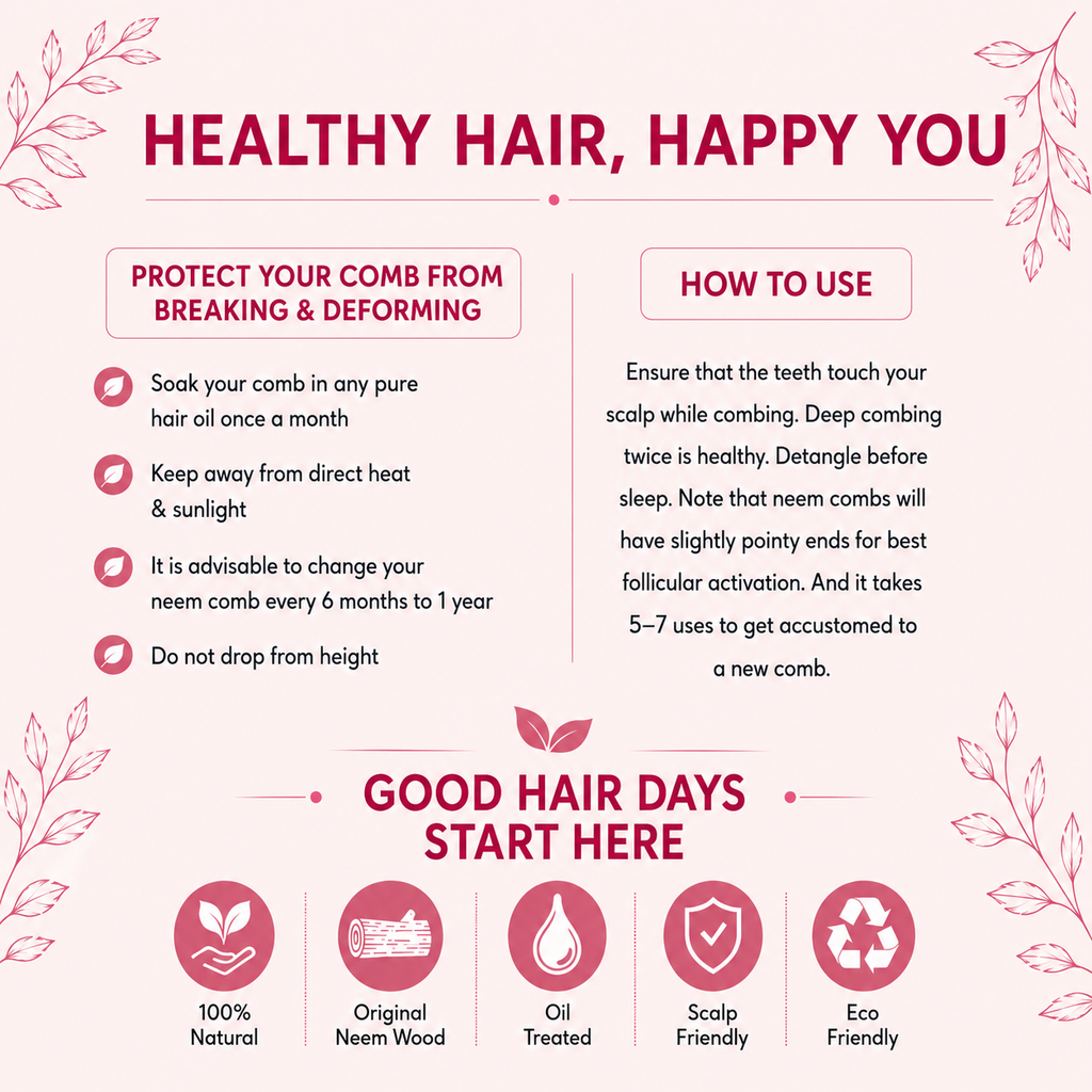 Dual Bristle – Lilly Neem Comb (Rosemary Oil treated)