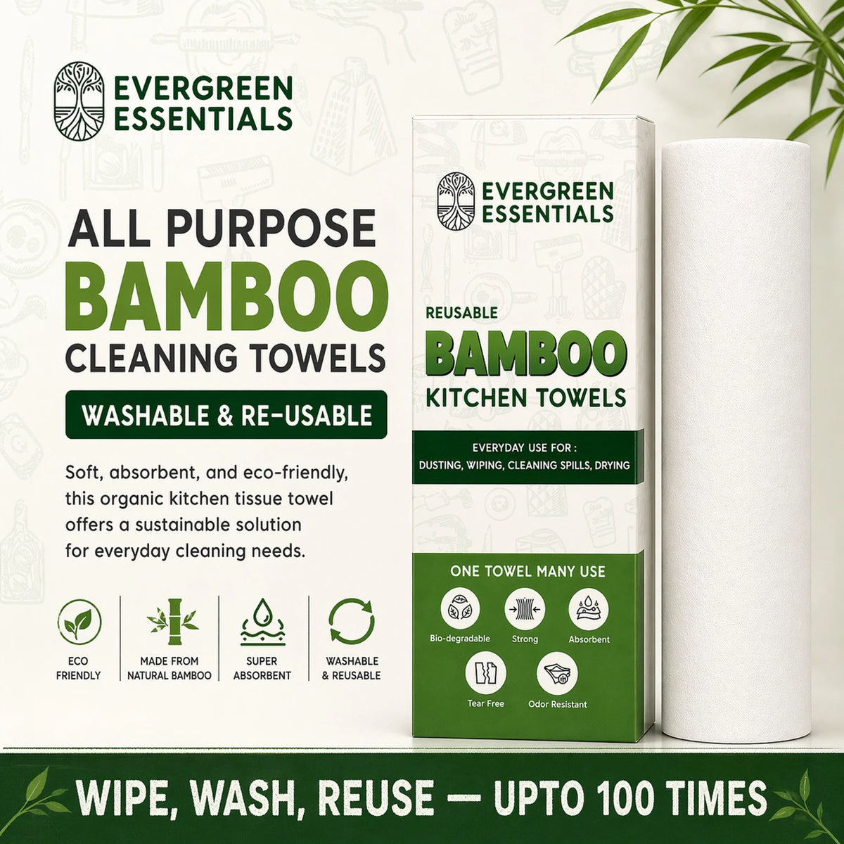 Reusable Bamboo Kitchen Towel – 20 Sheets